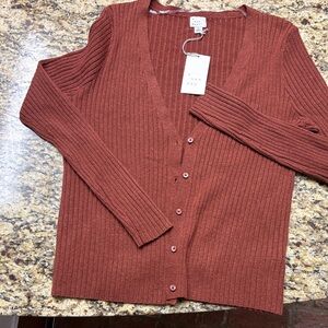 a new day rust-colored ribbed V-neck button cardigan